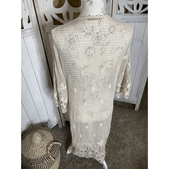 Soft Surroundings Beige Lace Longline Draped Stevie Duster Cardigan Sz Small - Picture 3 of 7